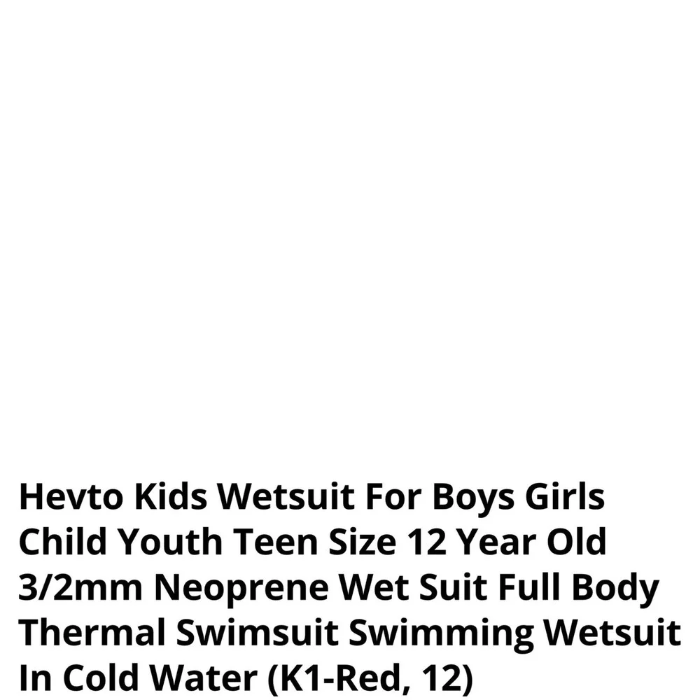 Hevto Wetsuit Youth Size 12 Black Red New 3mm Neoprene Full Body Long Sleeve